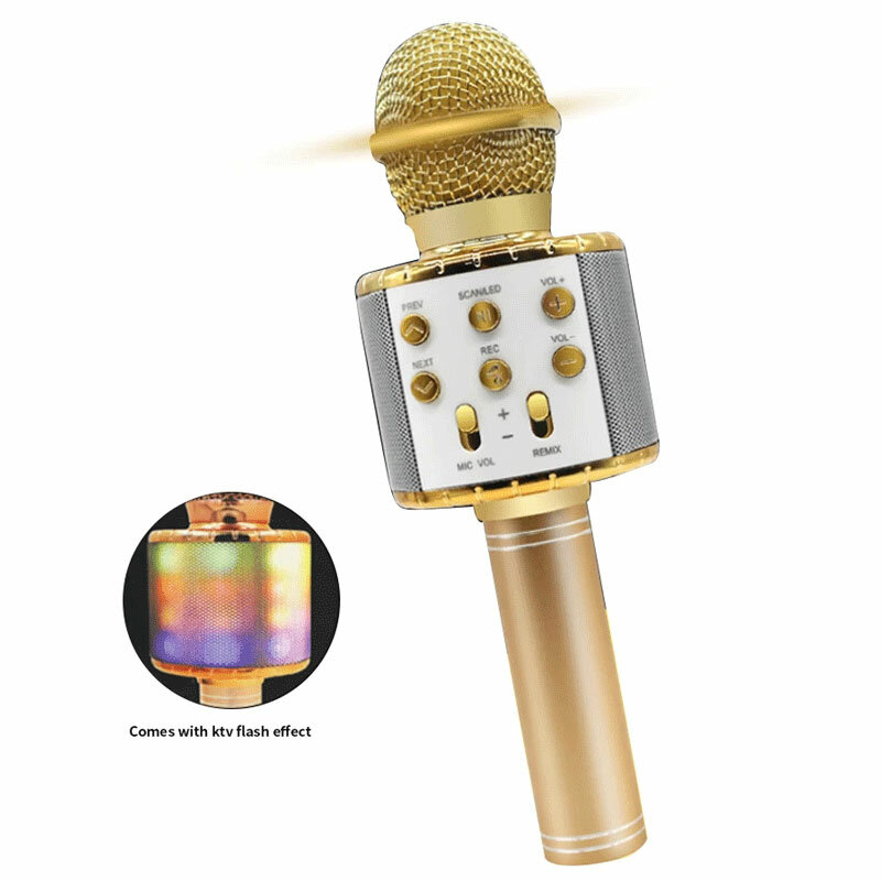 Karaoke 858L microphone with LED Lights, bluetooth, Studio microphone, Corner Recorder