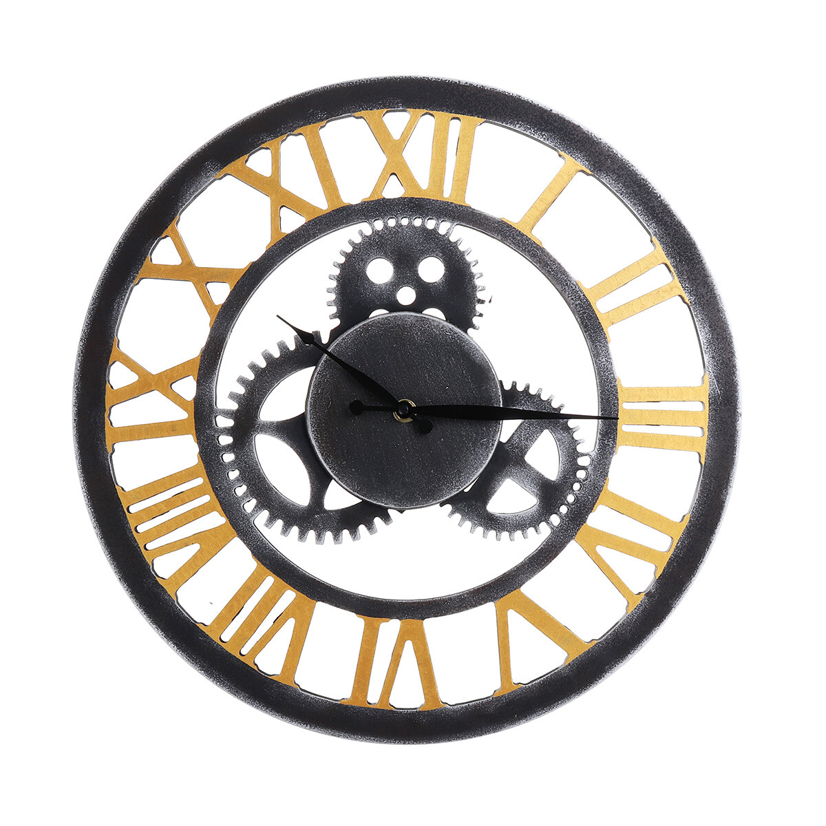 

Vintage Wooden Wall Clock Retro Gear Hanging Clock Roman Numeral Horologe European Style Clock Decoration