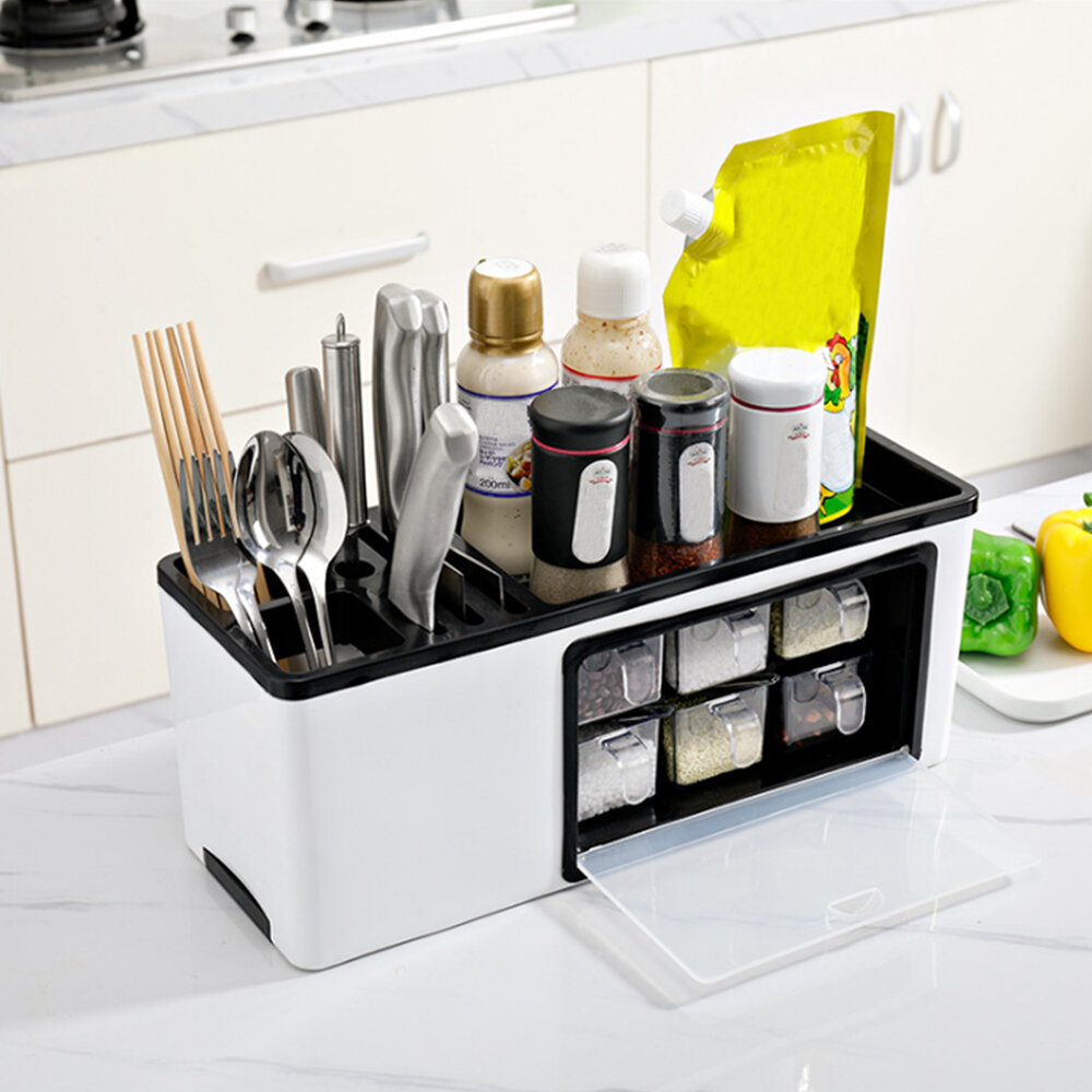 Wall Mounted / Desktop Tabletop Packaging Rack Cutter Holder Hole-free Hanging Box for Kitchen Storage