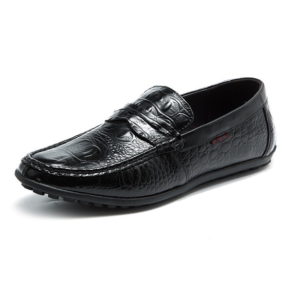 men comfortable genuine leather driving shoes slip on loafers flats at ...