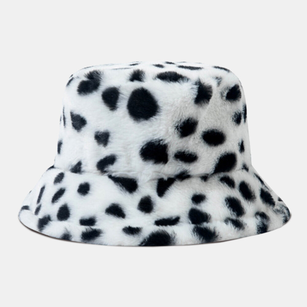 Unisex nep konijnenbont luipaard patroon dikker warmte vintage emmer hoed