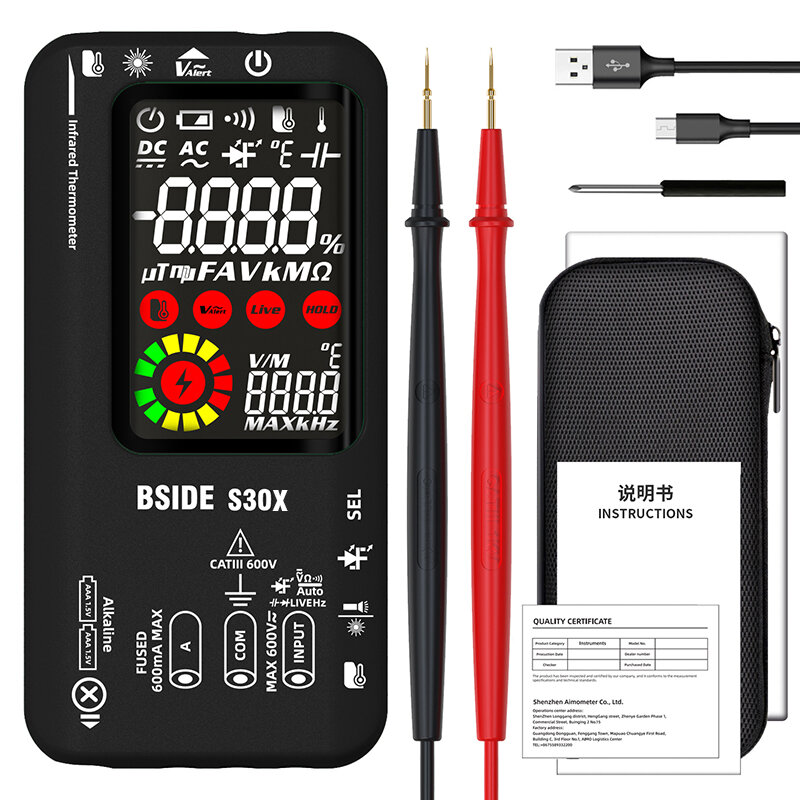 BSIDE S30X Infrarood Temperatuur Multimeter DC/AC Spanning Weerstand Capacitieve Frequentie Tester m