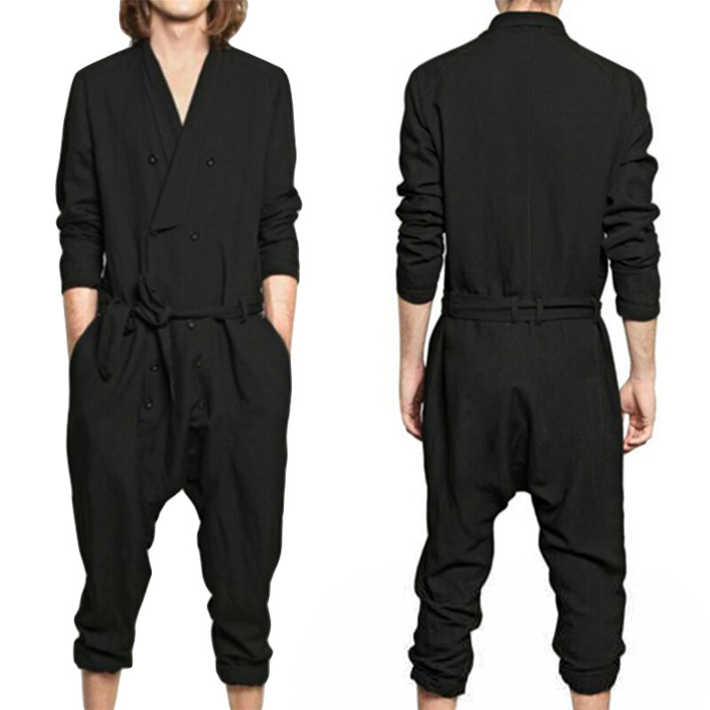 

Mens Loose Causal Overalls Long Sleeve Jumpsuit Comfortable Spring Autumn Dungarees Trousers Pants