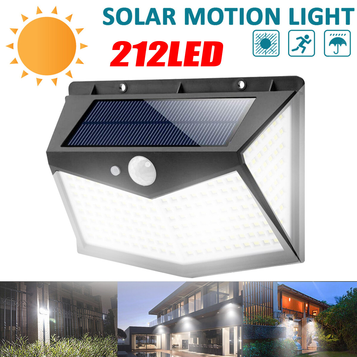 212 LED Outdoor Solar Motion Sensor Flood Light Garden Wall Security Lamp US 