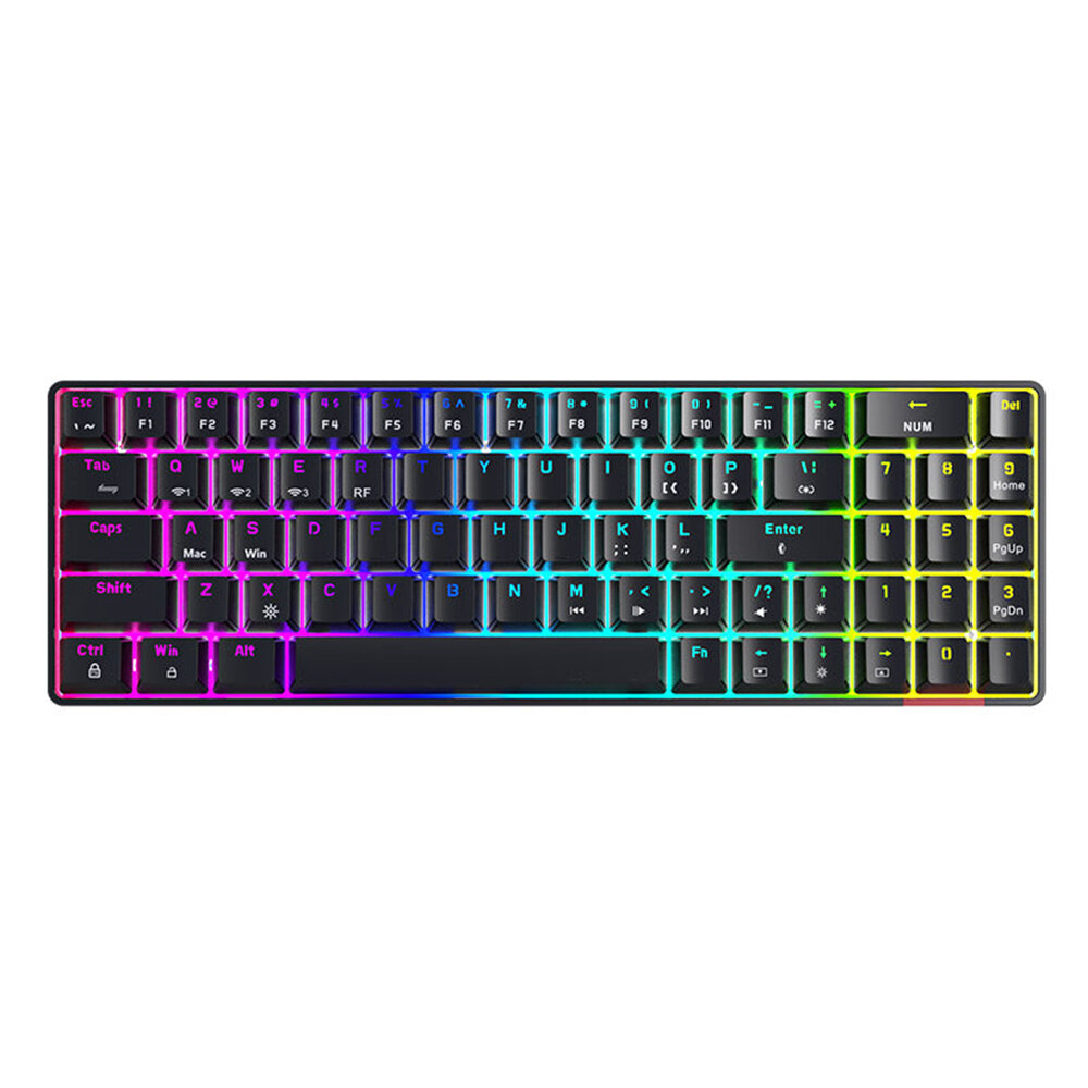 Ajazz AK692 Mechanical Keyboard 69 Keys ABS Translucent Keycaps Triple-Mode bluetooth 5.0+2.4G Wireless+Type-C Wired Hot-Swappable Blue/Brown/Red Switch Macro Programming Musical Rhythm RGB Backlit Gaming Keyboard