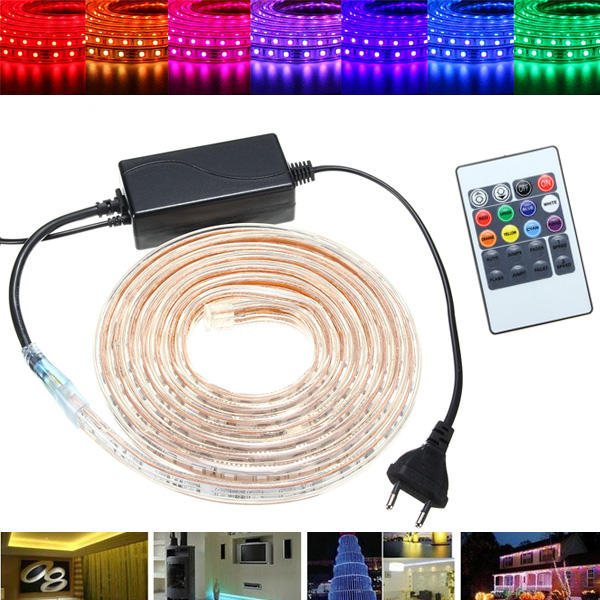 Image of 1/2/3 / 5M SMD5050 LED RGB flexibles Seil im Freien wasserdichtes Streifen-Licht + Stecker + Fernsteuerungs AC220V