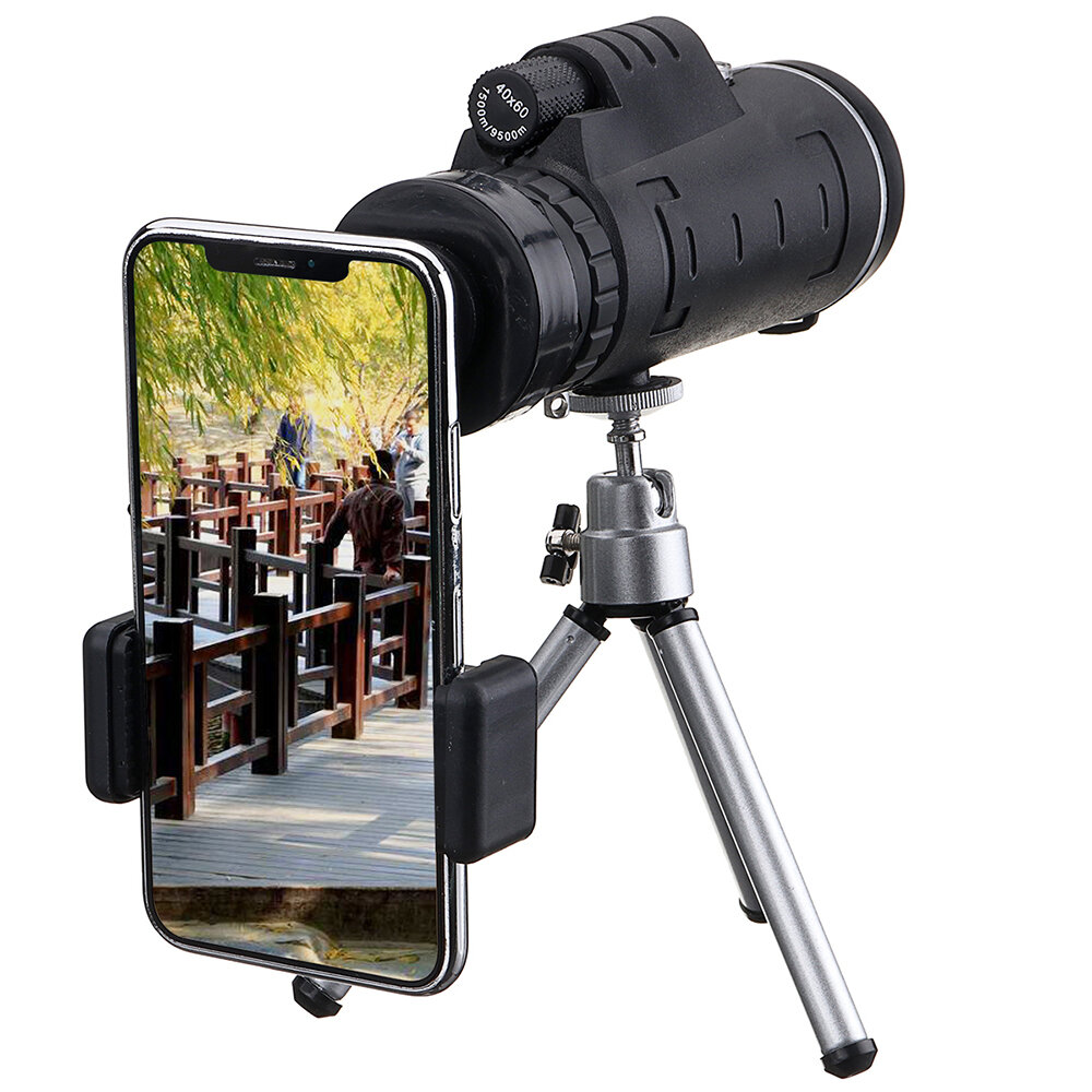 IPRee® 40X60 Monokular Optisch HD Objektivteleskop + Stativ + Handyclip Hand Nachtsichtmonokular für Jagdcamping
