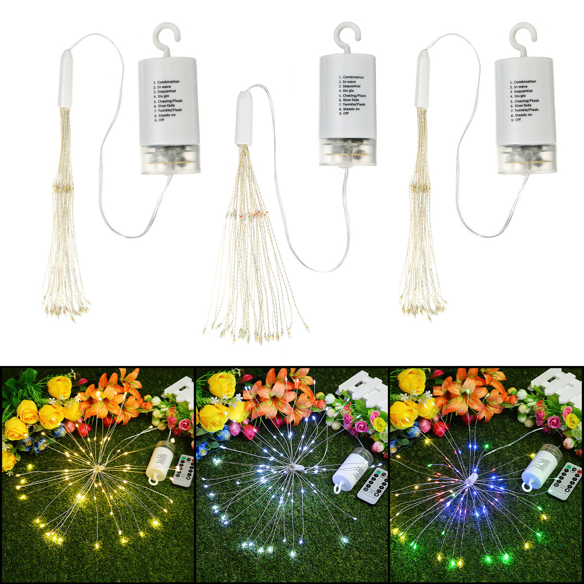 Opknoping LED vuurwerk Fairy String Light 8 Modi Remote Home Party Wedding Decor