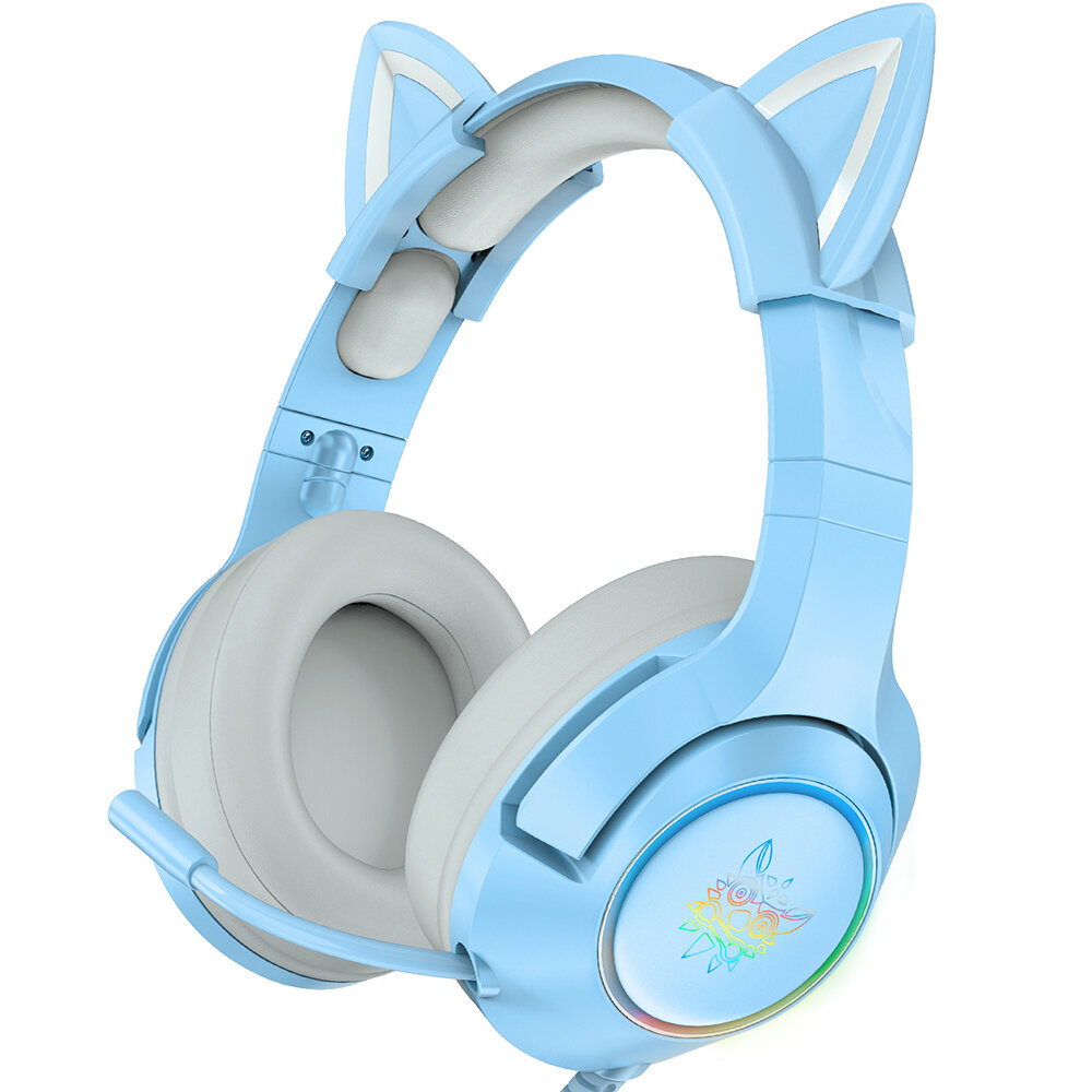 

ONIKUMA Blue Cat Ear Headset Noise Reduction Headphone RGB Luminous Adjustable Gaming Headset with Mic for Xbox one for