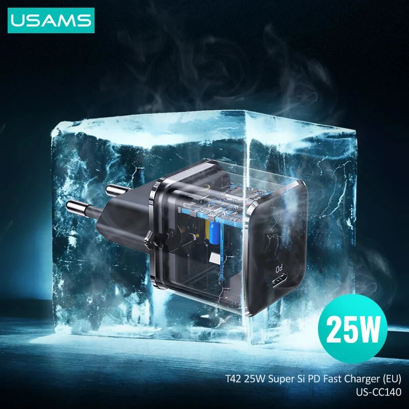 USAMS 25W Super Si USB-CPD充電器高速充電EUプラグウォール充電アダプターforiPhone 12 Pro Max for Samsung Galaxy Note S20 ultra Huawei Mate40 OnePlus 8 Pro