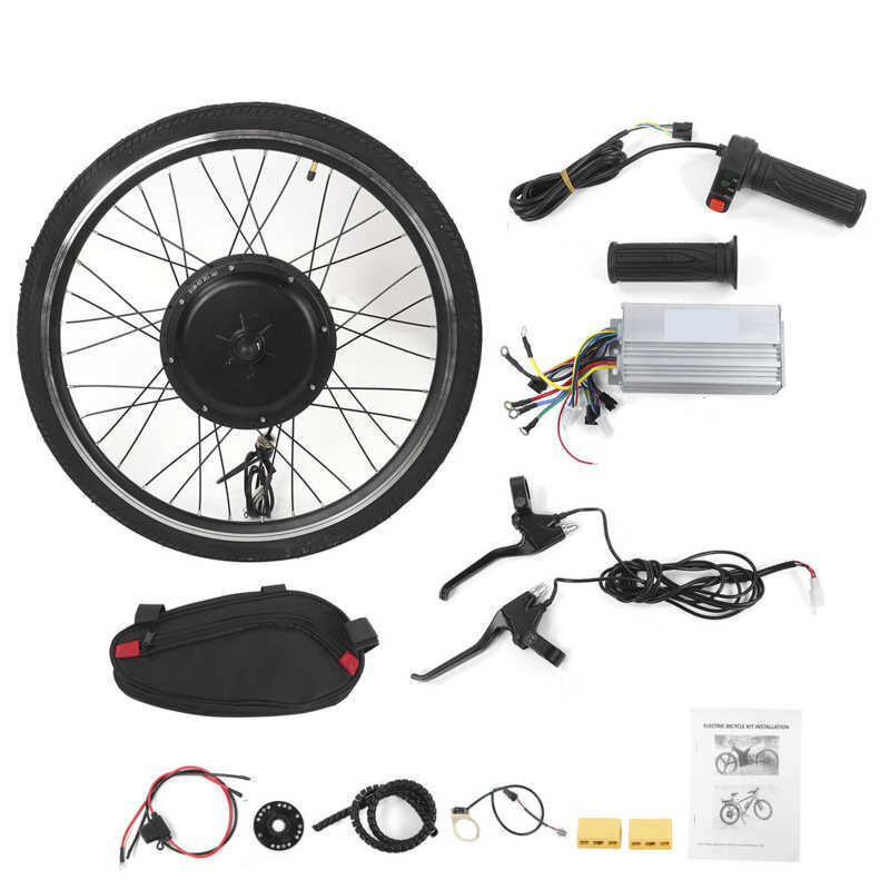 1000W 36V 26 FrontRear Wheel Hub Kit Electric Bike Conversion Set with Controller E Brake Levers Twist Throttle Grips