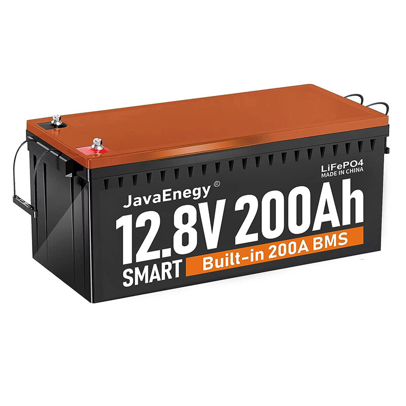 [US Direct] Batéria JavaEnegy 12V 200Ah Lifepo4 s integrovaným BMS s výkonom 200A, balenie litiowo-železofosfátového batériového článku pre solárne skladovanie 12V 24V 48V pre elektromobily EV, karavany, člny