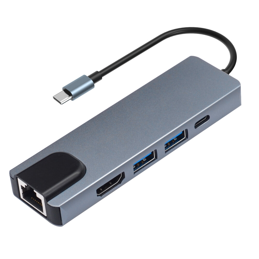 

VIBAO TY15 5 in 1 USB3.0 Type-C to HDMI 4K HUB Adapter with 1Gbps Ethernet Port SD TF PD Jack for Mac OS Windows Linux P