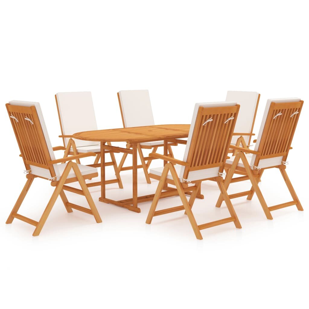 7 Piece Garden Dining Set with Cushions Solid Teak Wood