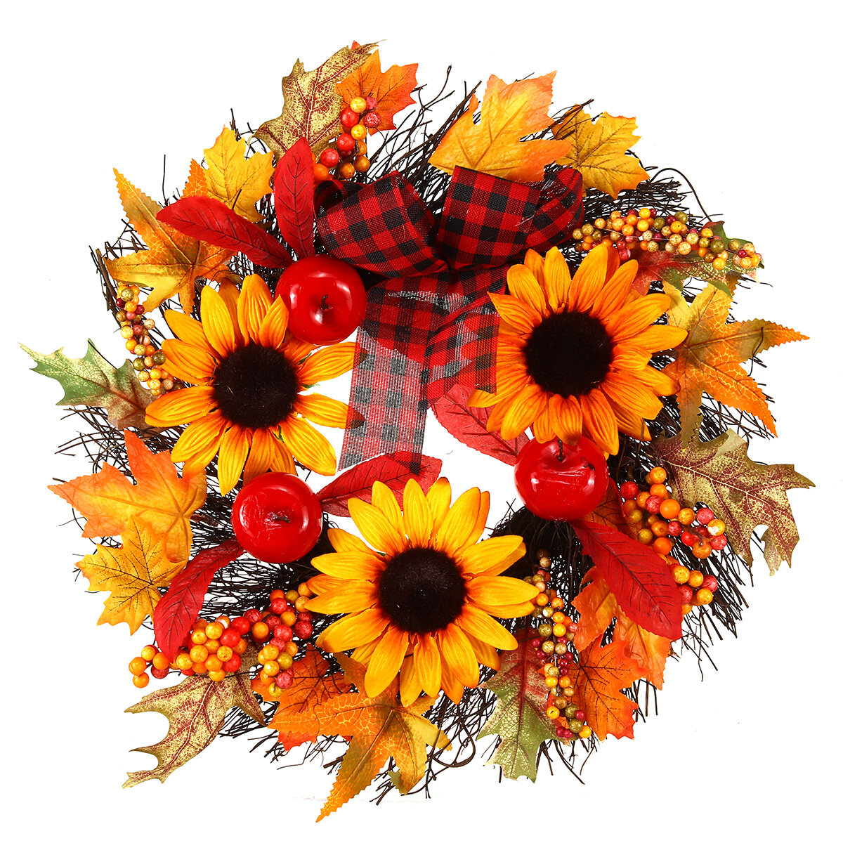 

30/45CM Artificial Sunflower Pumpkin Pine Cone Berry Maple Leaf Halloween Wreath Door Decoration Thanksgiving