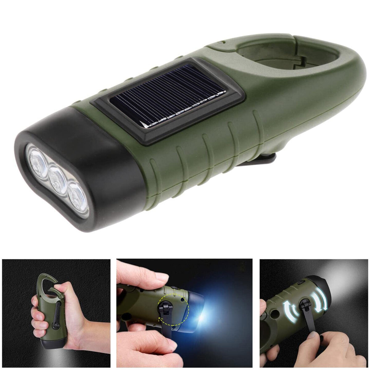 Portable LED Flashlight Hand Crank Dynamo Torch Lantern Professional Solar Power Tent Light For Outd