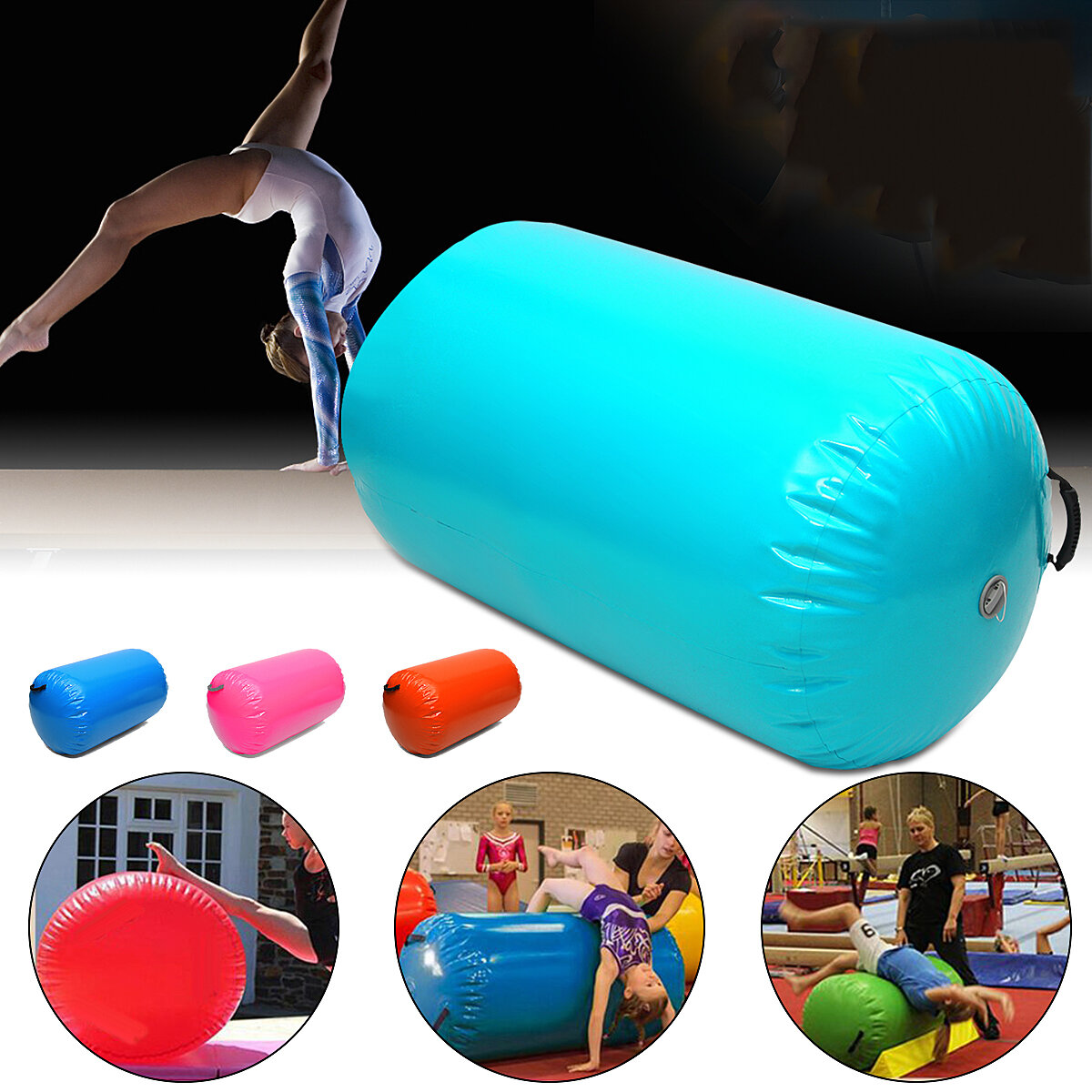 Airtrack Tumbing Mat Inflatable Gymnastics Air Track Home Small Gymnastic Cylinder GYM Gymnastics Mat Beam Airtrack Fitness Inflatable Air Roller Gym/Yoga/Training/Tumbling/hot pink:100 by 80cm 