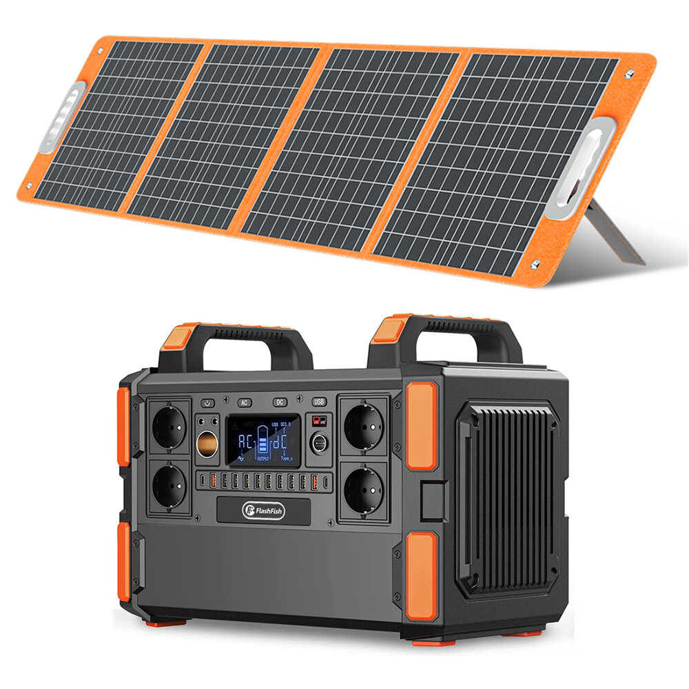 [EU Direct] FlashFish F132 1000W Портативная электростанция с 100W складной солнечной панелью аварийного питания для кемпинга, автодомов и путешествий
