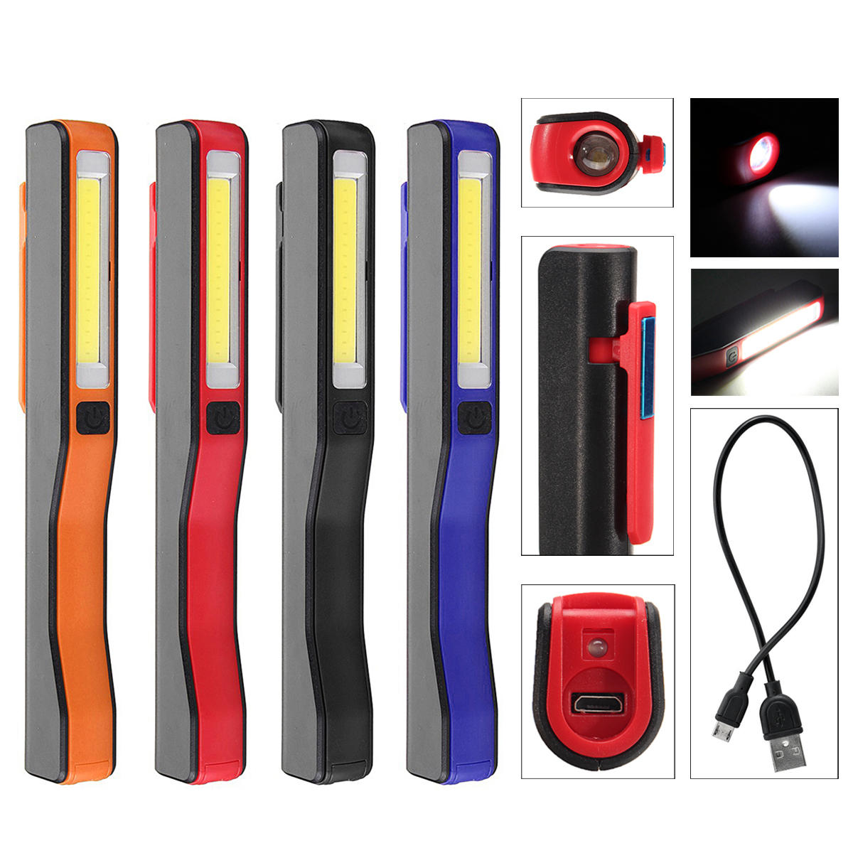 COB LED ight Rechargeable Magnetic Pocket Pen Inspection Work USB Flashlights 