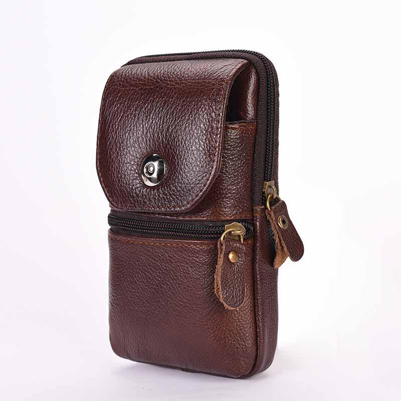 Outdoor Vertical Leather Men Sport Waist Pack Portable Zip Coin Purse Phone Bag
