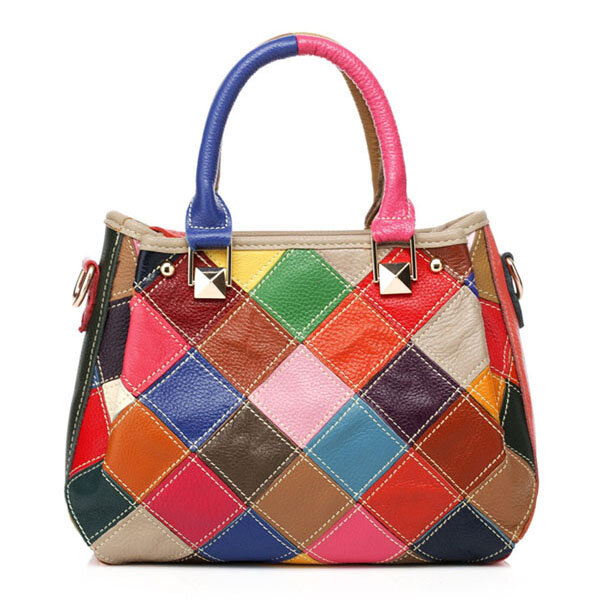 Women patchwork cowhide colorful handbag tote handbag crossbody bag ...
