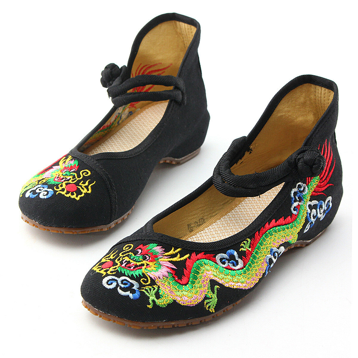 Zapatillas de lona cómodas para mujeres hechas a mano con bordado de dragón chino para el verano