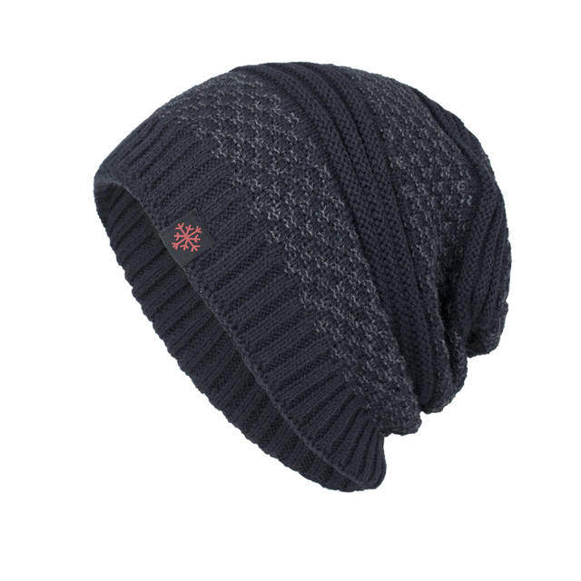 Mens Solid Knitted Skullies Beanie Cap Plus Velvet Warm Outdoor Casual Hats