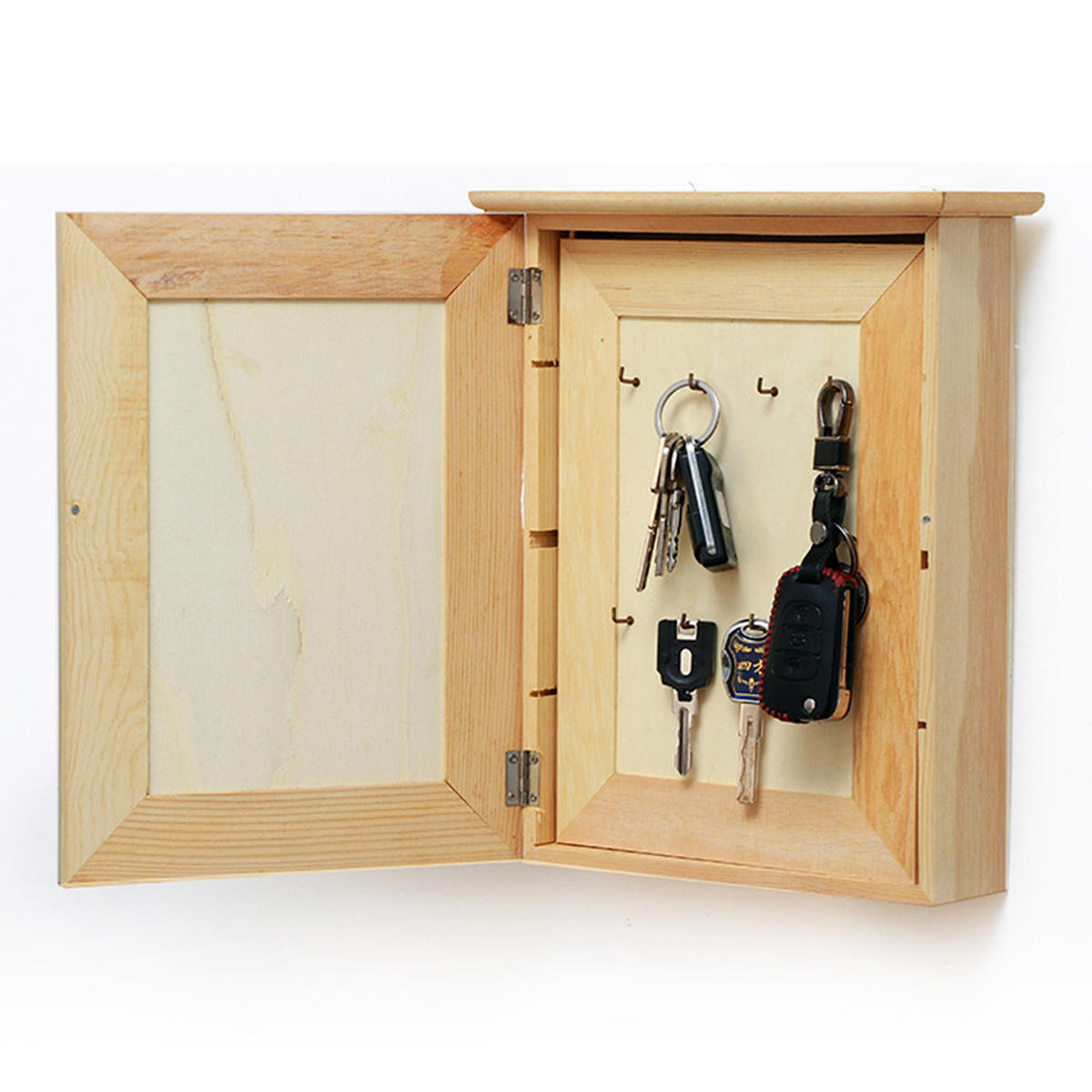 Wooden Key Holder Key Storage Box Cabinet Key Rack Organizer with 4 Hooks 
