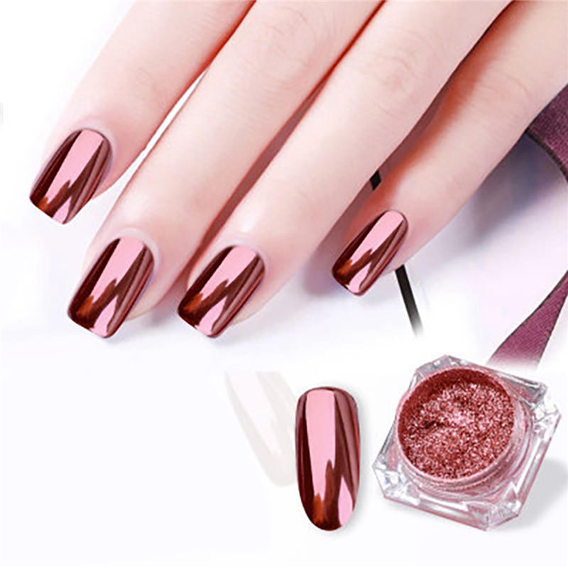 2 Rose Gold Chrome Nail Powder Mirror Effect Nail Pigment Gel Polish Salon Dust for Manicure and Mak