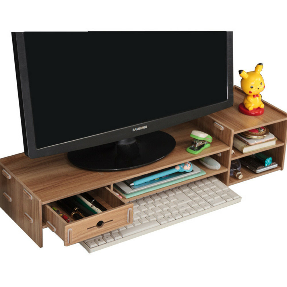 6 Colors Multi-function Desktop Monitor Stand Computer Laptop Screen Riser Wood Shelf Desk Storage H