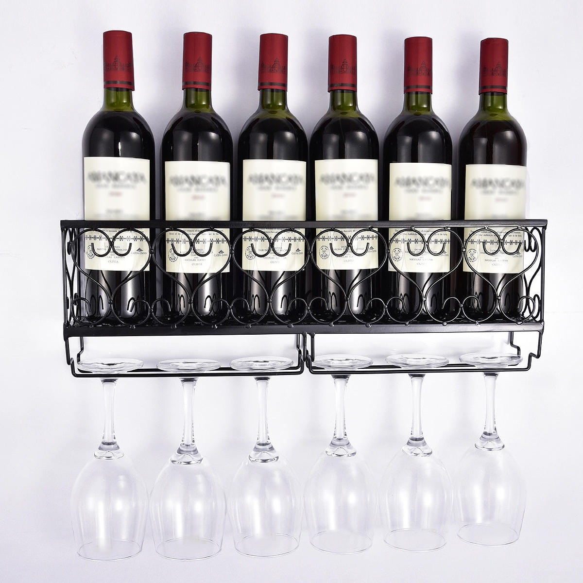 50.2cm x 10cm x 16.5cm Wall Mounted Cup Rack Bottle Glass Holder Shelf Bar Accessory