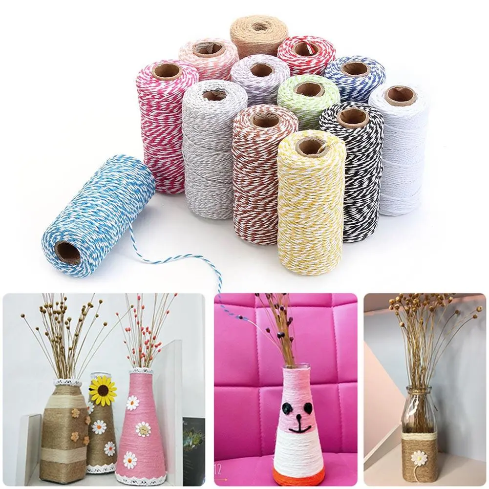 2mm 100m Two Tone Cotton Rope DIY Handcraft Materials Cotton Twisted Rope Gift Decor Rope Brush