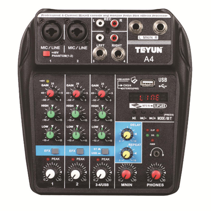 

Teyun A4 4-канальный Bluetooth 4.0 Аудио микшер Консоль микширования Звуковая карта 48 В Phantom Питание