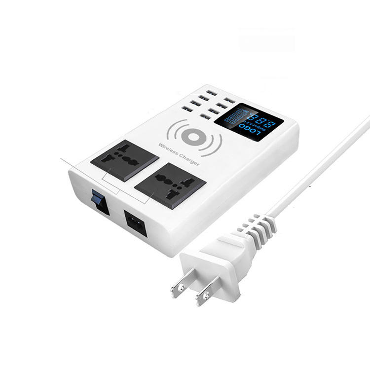 8 USB-poorten Qi Draadloze snellader Digitaal LED-display Slim snellaadstation