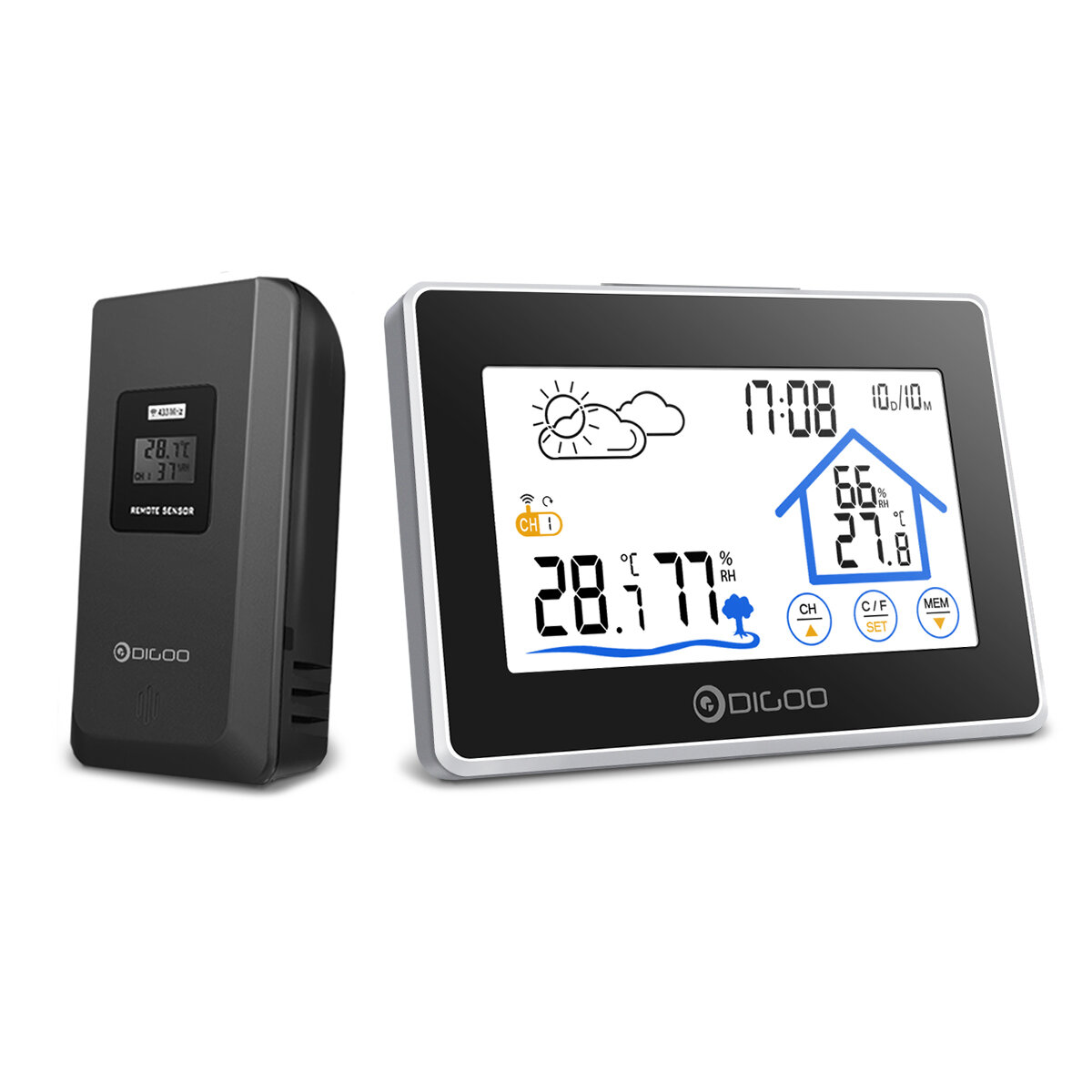 

Digoo DG-TH8380 Wireless Thermometer Hygrometer Touch Screen Weather Station With Thermometer Outdoor Forecast Sensor Cl