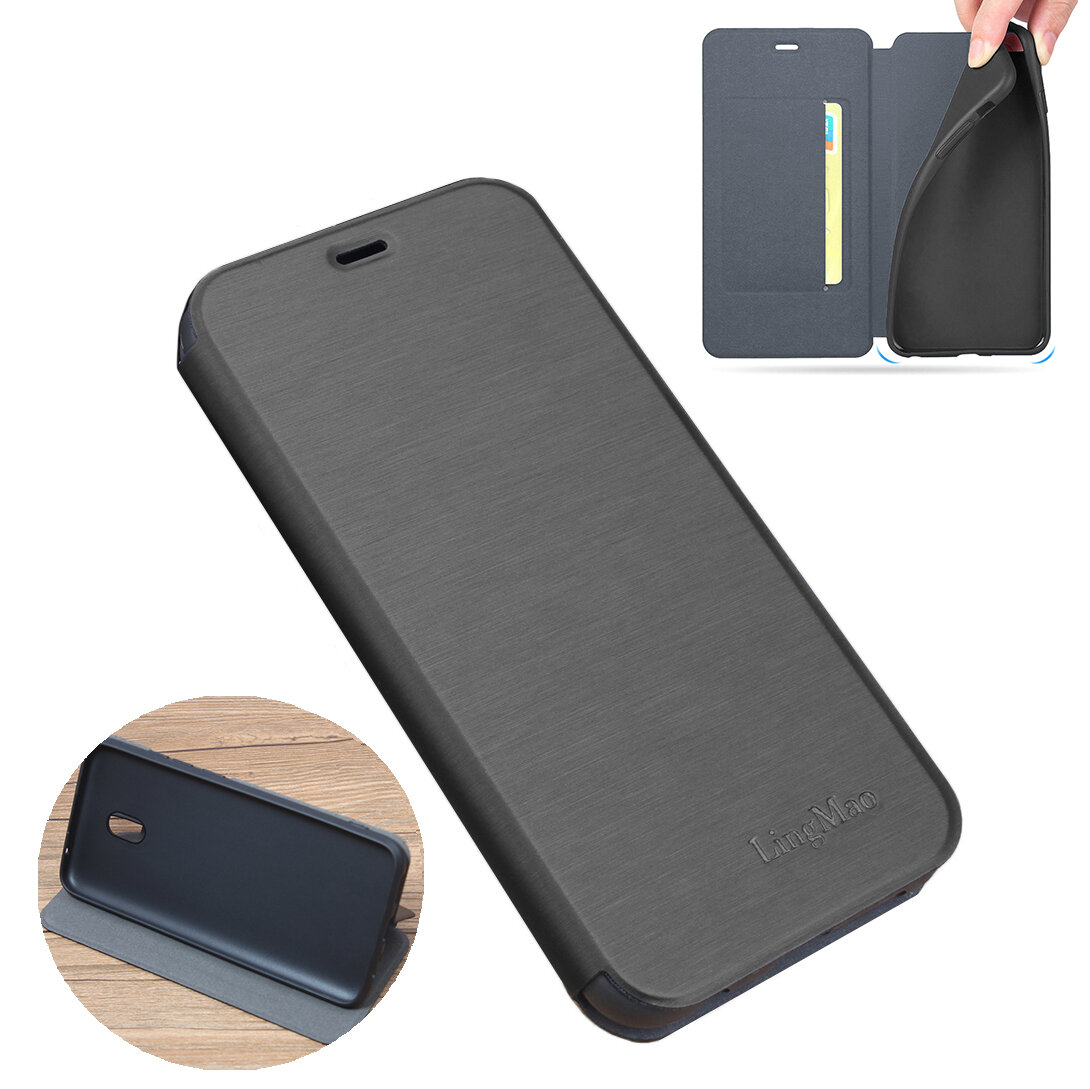 

For Xiaomi Redmi 8A Case Bakeey Flip with Stand Card Slot Full Body Brushed Leather Shockproof Soft Protective Case Non-