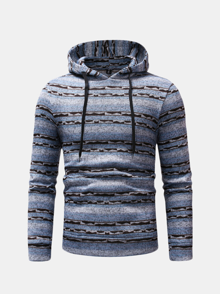 Mens Casual Striped Hooded
