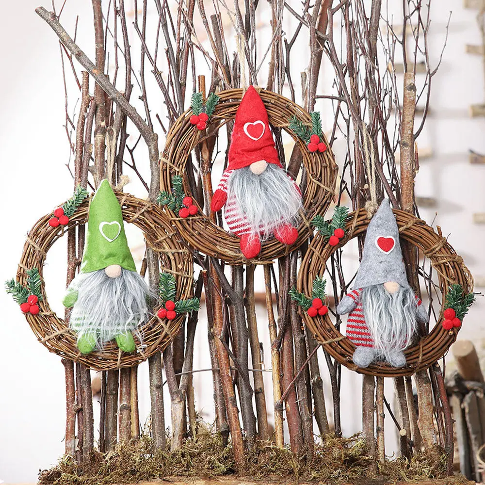 Hanging non-woven hat with heart rattan swedish santa gnome handmade figurine home ornaments christmas decoration toys table decor
