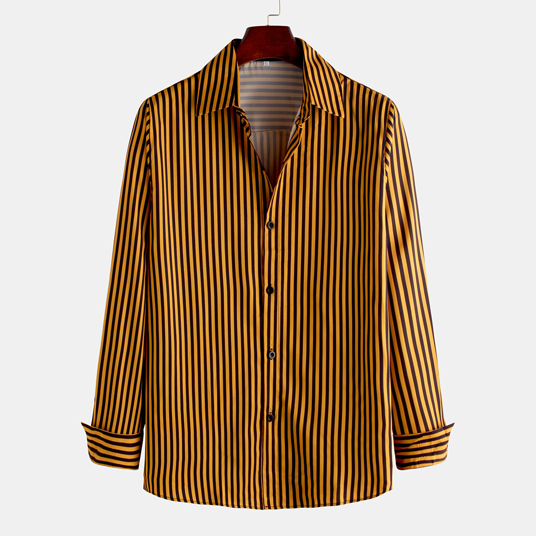 

Mens Fashion Concise Stripe Single Breasted Long Sleeve Lapel Shirts