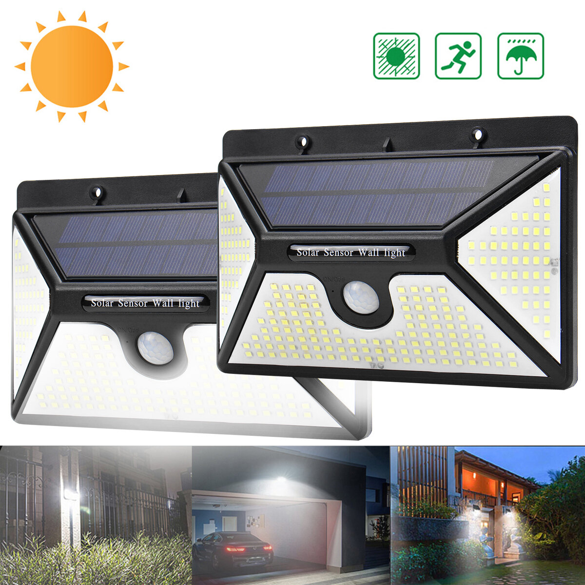 ARILUX 218 LED Solar Power PIR Motion Sensor Wall Light Outdoor Garden Light Waterproof 