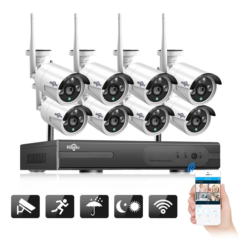 Hiseeu WNKIT-8HB612 1080P Wireless CCTV System 2M 8CH Wifi NVR Outdoor IR...