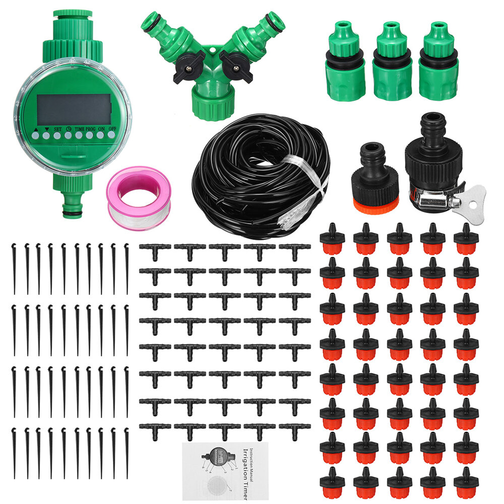 15/25/30/40 / 50m Druppelslang Water Irrigatiesysteem + Auto Timer Kasplanten Kit