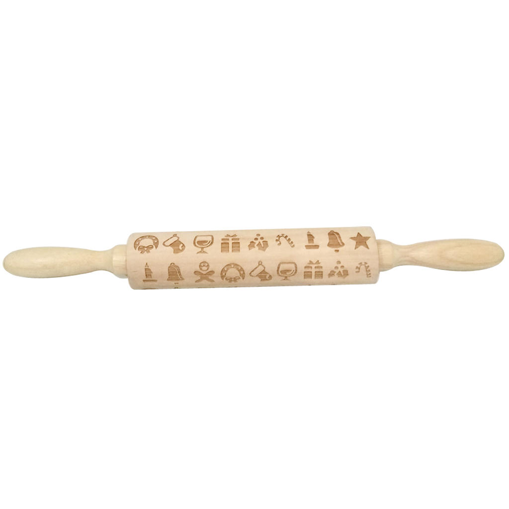 

JM01687 Wooden Christmas Embossed Rolling Pin Dough Stick Baking Pastry Tool New Year Christmas Decoration
