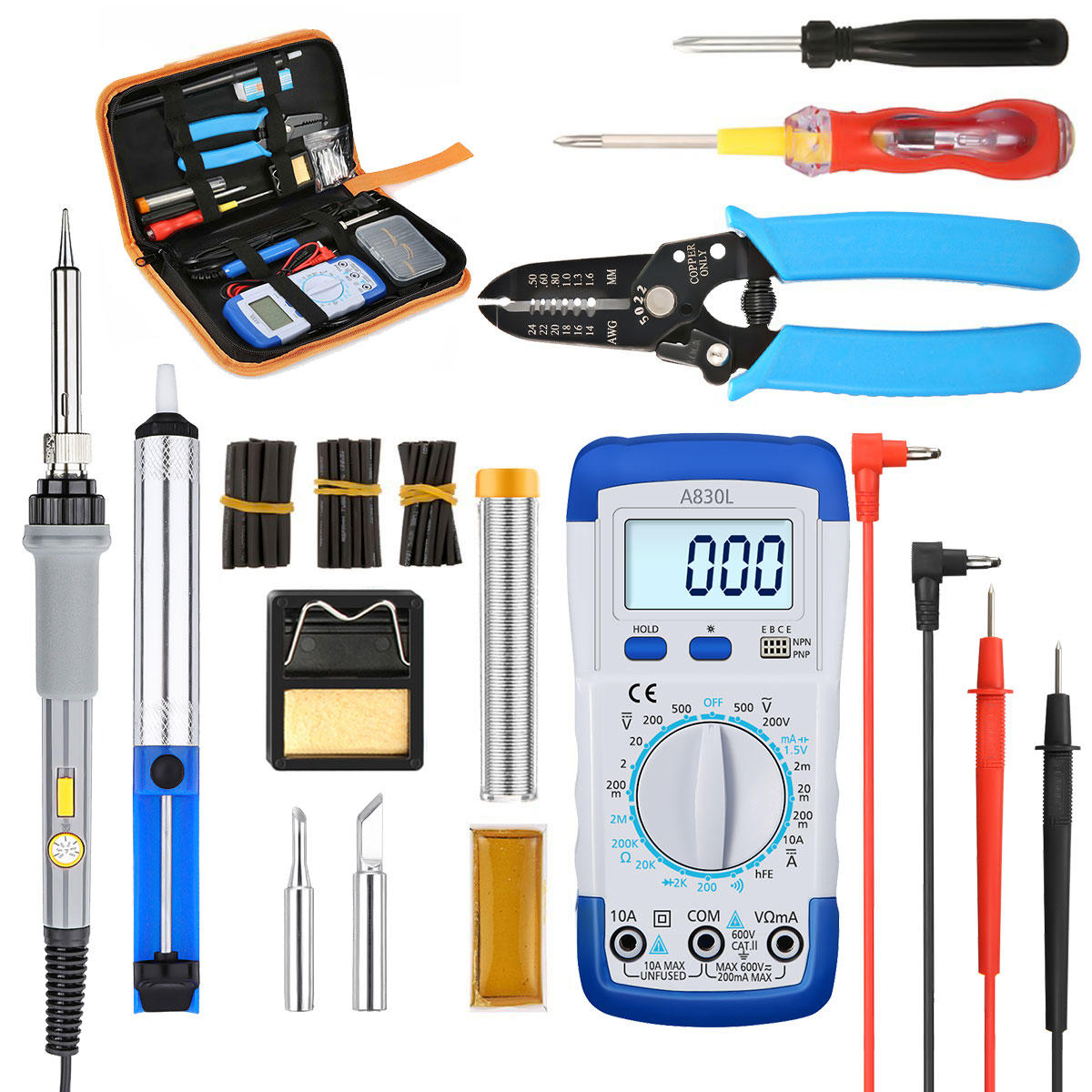 Soldering Iron 60W Kit Electronic Welding Tool Adjustable Temperature Carry Case 