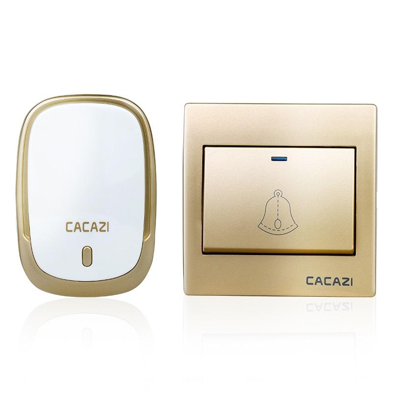 CACAZI AC110-220V Wireless Doorbell Waterproof 1 Button+1 Plug-in Receivers 300M Remote Music Door Dell