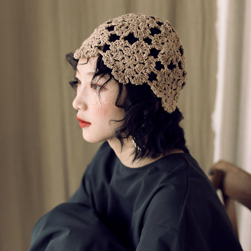 

Women Hand-crocheted Beanie Caps Retro Literary Casual Foldable Turban Hat