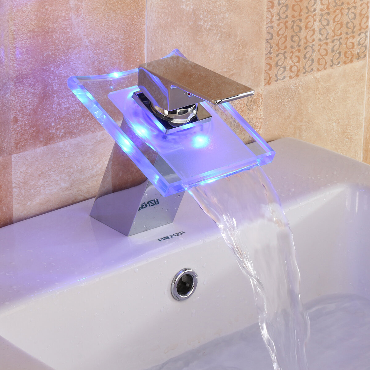 Led Color Changing Waterfall Faucet Bathroom Sink Faucet Glass