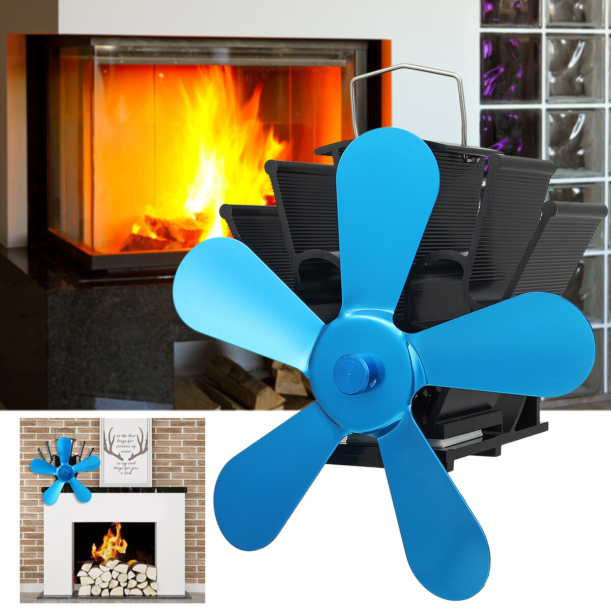 

5 Blades Super Quiet Heat Powered Stove Fan Saving Wall Mounted Fireplace Ecofan