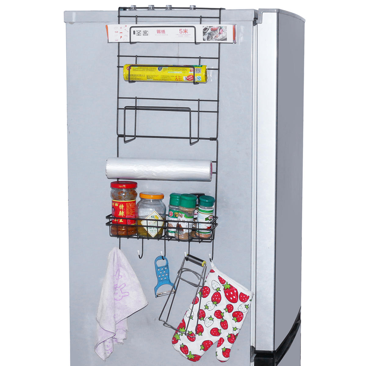 5 Tiers Iron Wall Mount Kitchen Freezer Door Spice Rack Storage Shelf Cabinet Organizer Fridge Holde