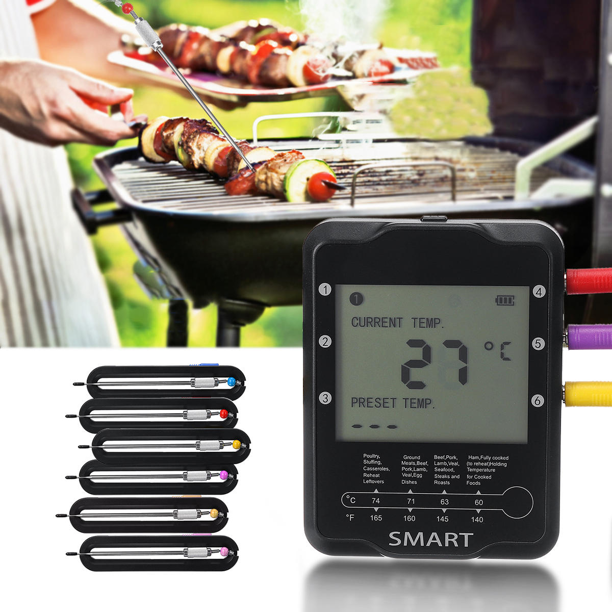 Carne inteligente sem fio Digital Termômetro 6/4 Sondas WiFi bluetooth BBQ Termômetro